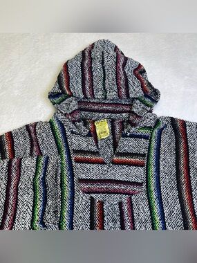Vintage Frank's Baja Hoodie Pullover Poncho Mens XXXL Mexican Drug Rug